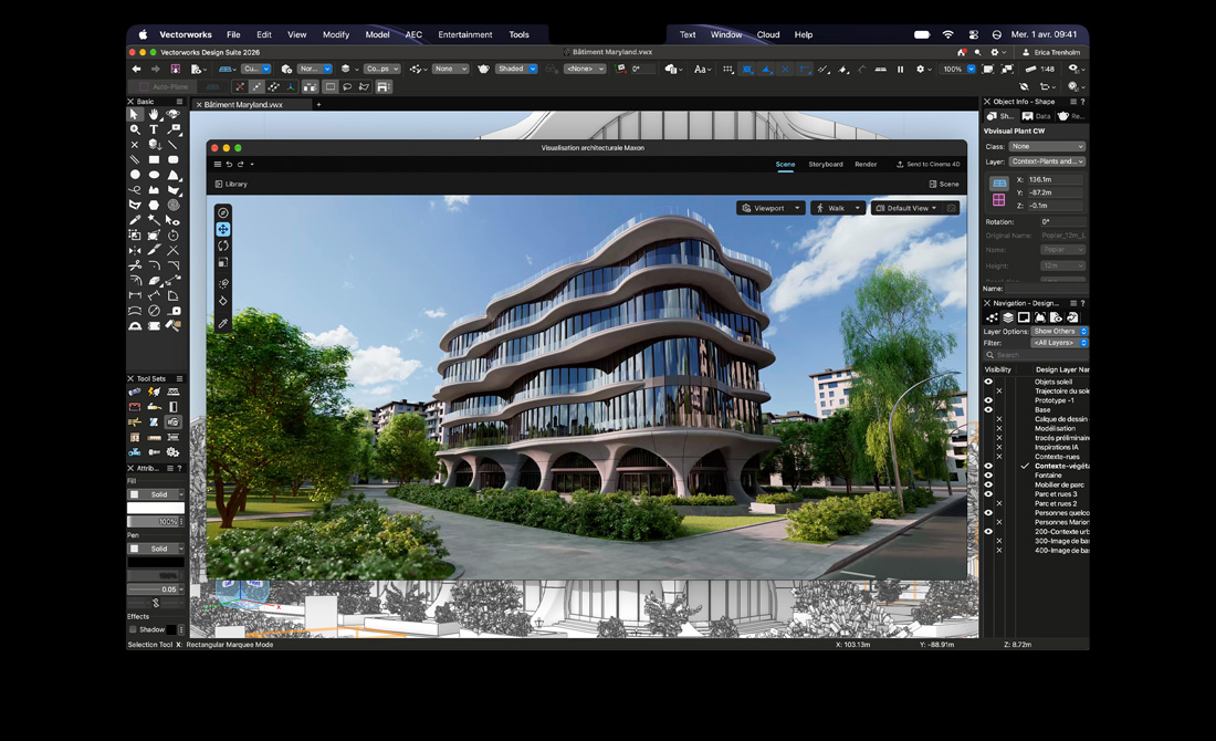 Écran d’un MacBook Pro affichant Vectorworks Design Suite