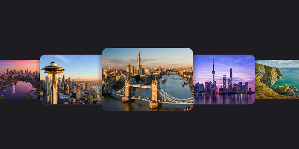Vistas aéreas de Seattle, Londres y Shanghái.