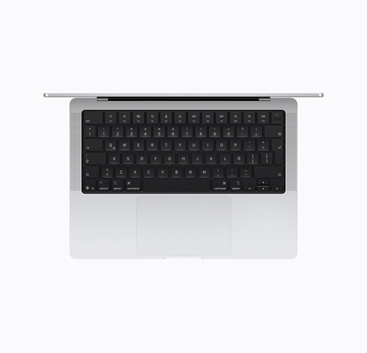 MacBook, color plata, vista desde arriba, abierto