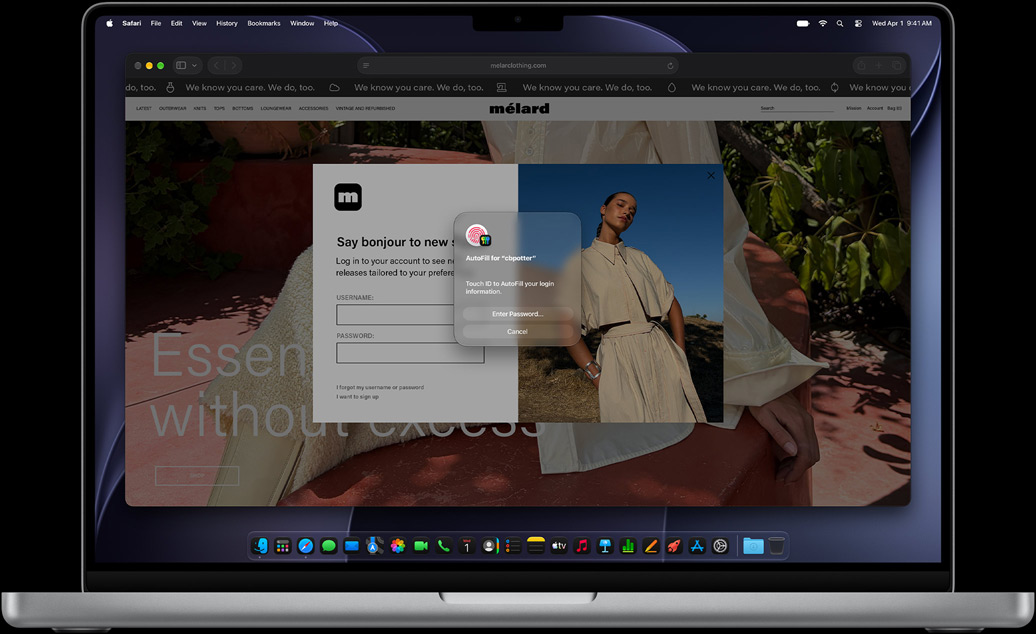 Under browsing i Safari bedes en bruger om at bruge Touch ID til at logge ind på et website