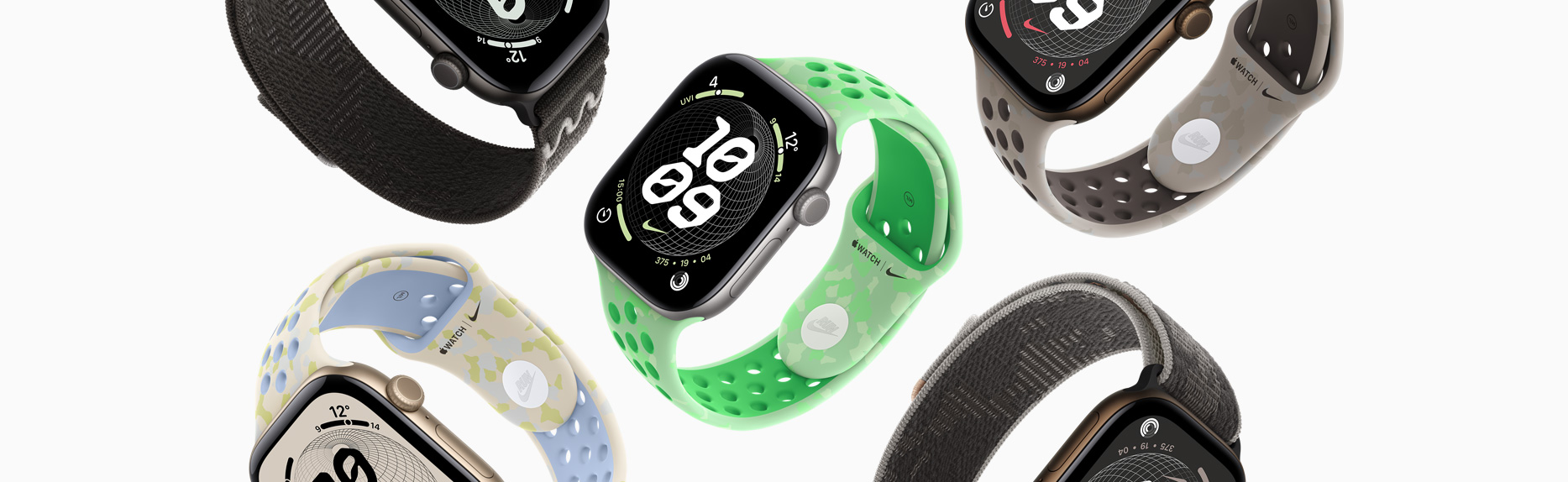 Apple Watch órák különféle Nike szíjakkal és Nike számlapokkal