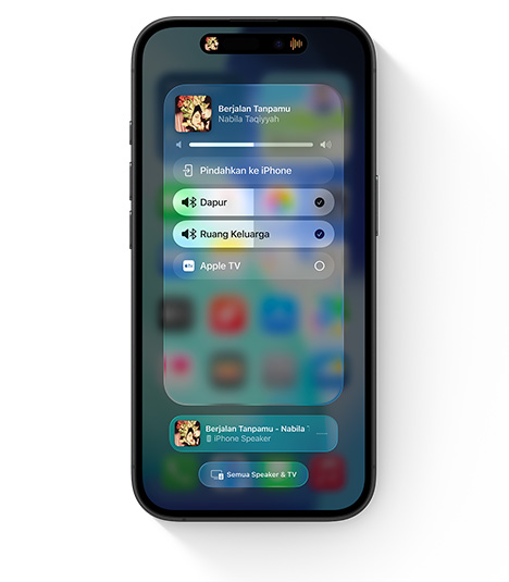 iPhone menampilkan UI AirPlay untuk audio multi-ruangan