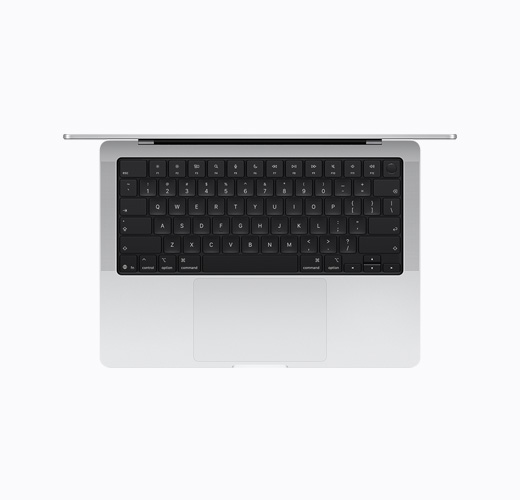 MacBook, warna Perak, interior atas, terbuka