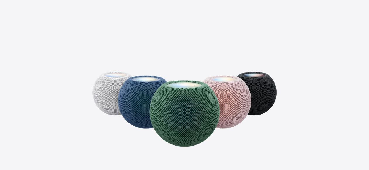 HomePod mini 2の全5色：ホワイト、ピンク、グリーン、ブルー、ミッドナイト
