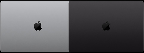 جهاز MacBook&nbsp;Pro مع شاشة PROLED&nbsp;XDR، لون أسود فلكي، الجانب العلوي، مغلق، وجهاز MacBook&nbsp;Pro مع شاشة PROLED&nbsp;XDR، لون فضي، الجانب العلوي، مغلق