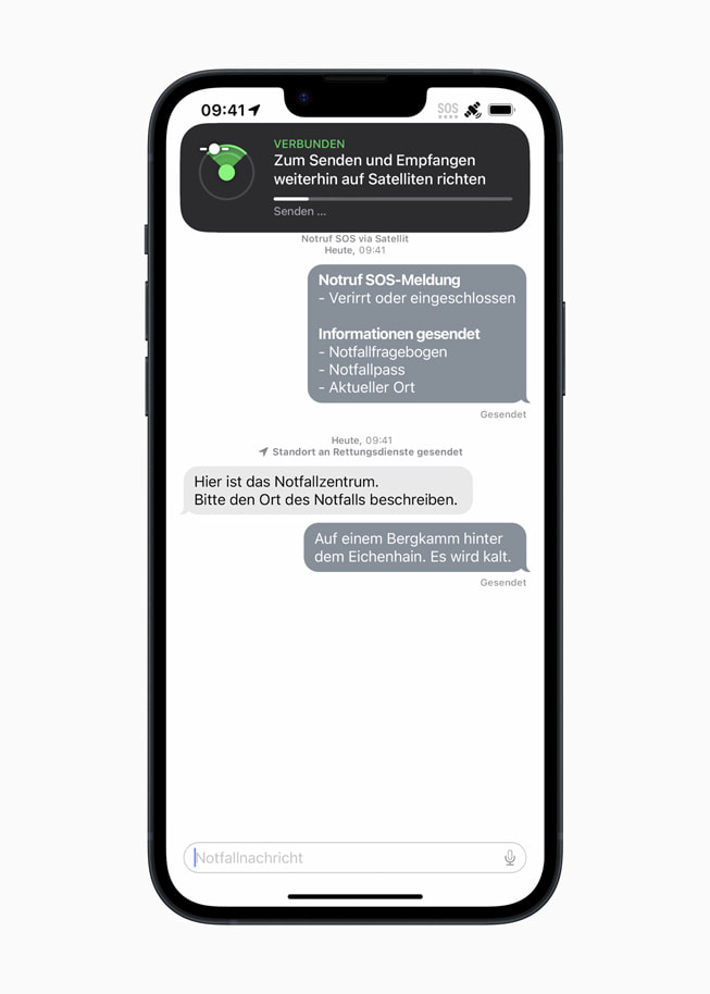 Die Chat-Funktion in Notruf SOS über Satellit.