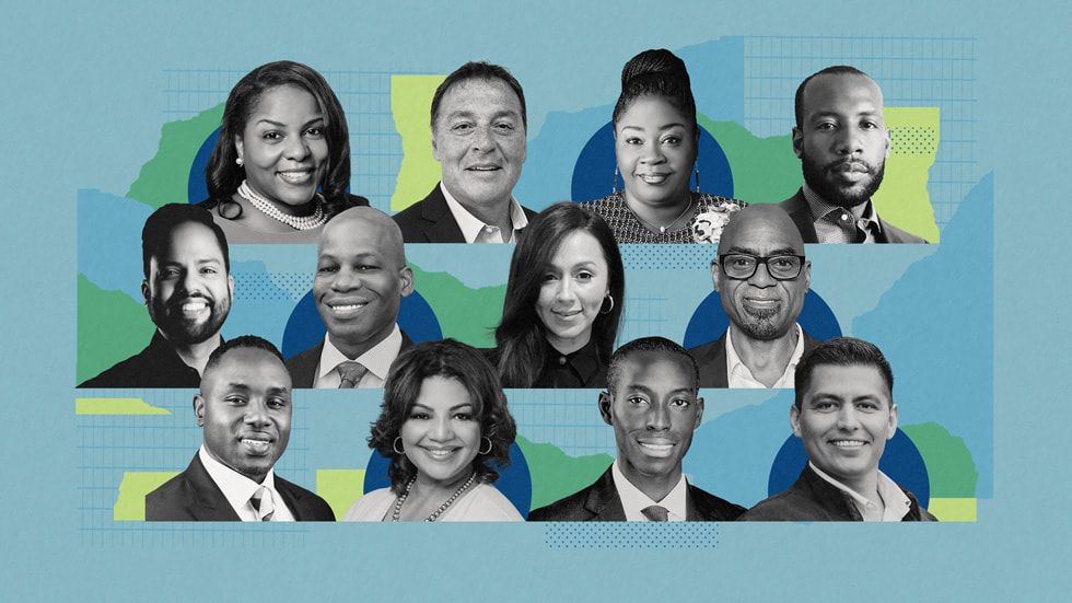 Headshots of the 12 leaders of Apple’s third Impact Accelerator class in a graphic.
