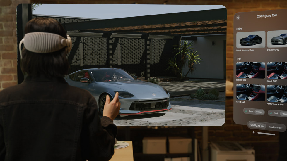 A user is shown working with Omniverse Cloud APIs from NVIDIA on Apple Vision Pro.