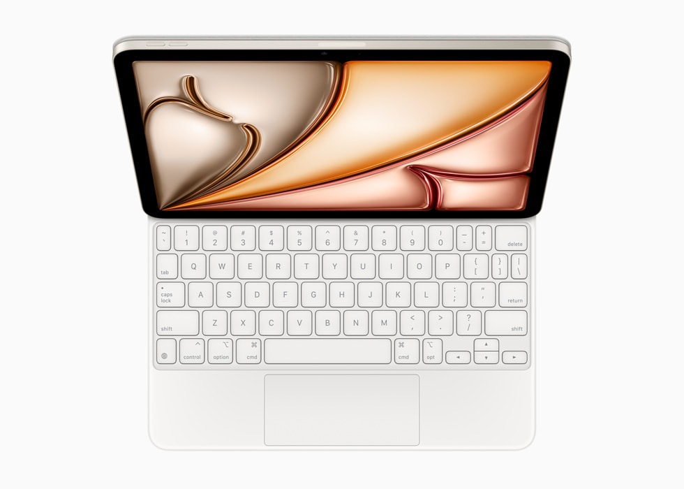 A downward-angle view of Magic Keyboard with the new iPad Air.