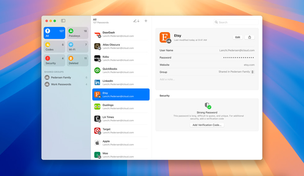 The new Passwords app is shown.