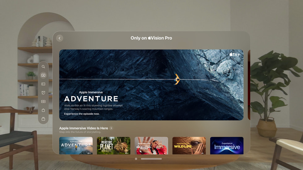 Apple Immersive Video is shown on Apple Vision Pro.
