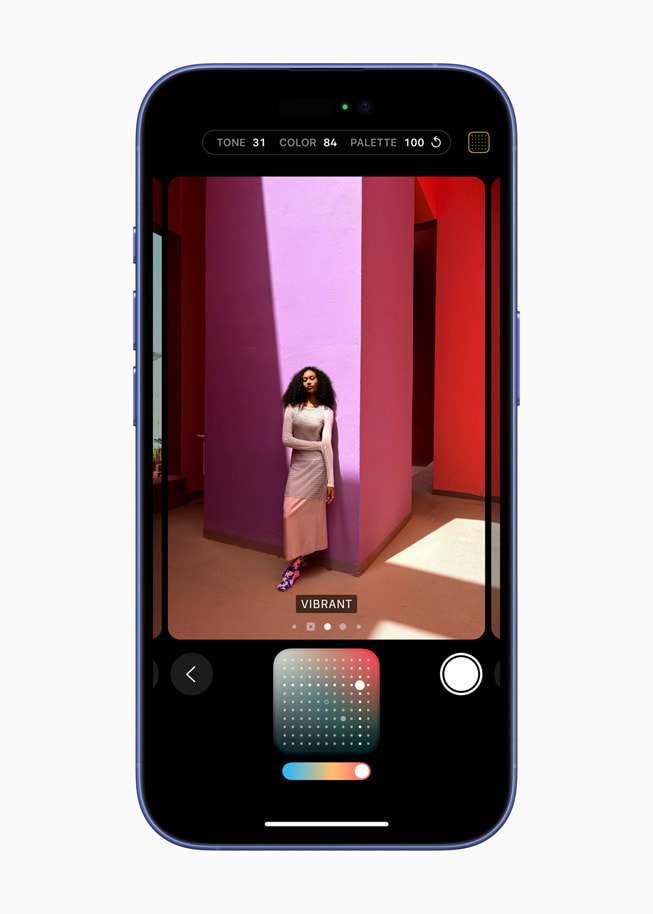 iPhone 16 Plus shows a Photographic Styles screen with a control pad at the bottom.