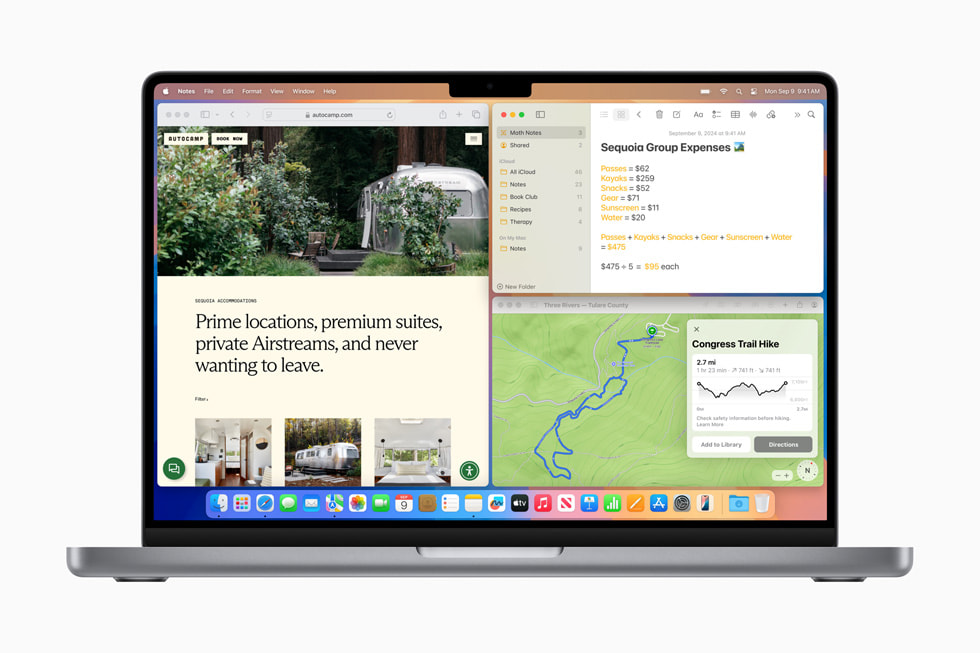 Tres ventanas organizadas en forma de mosaico en una MacBook Pro