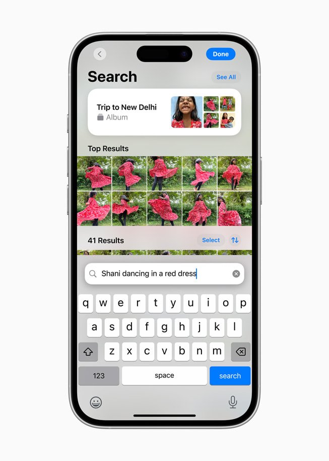 Die neue Suchfunktion in der Fotos App auf dem iPhone 16 Pro.