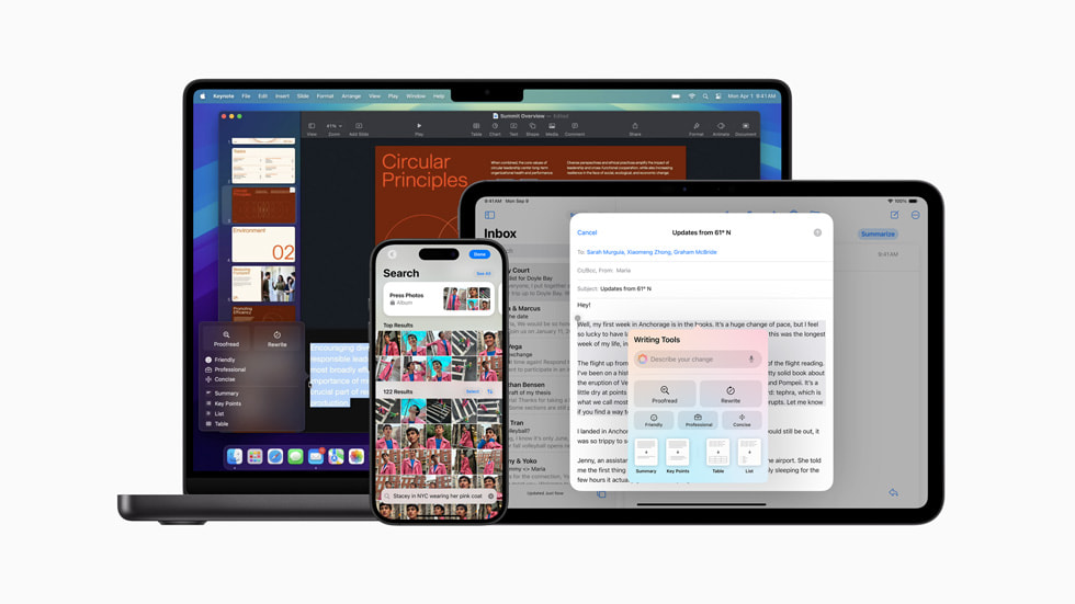 Neue Apple Intelligence Features auf einer Reihe von iPhone, iPad und Mac Geräten.