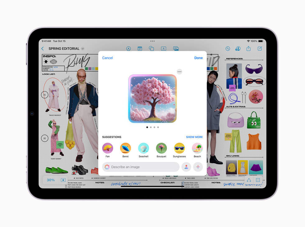 Image Playground-værktøjer vist i appen Freeform.