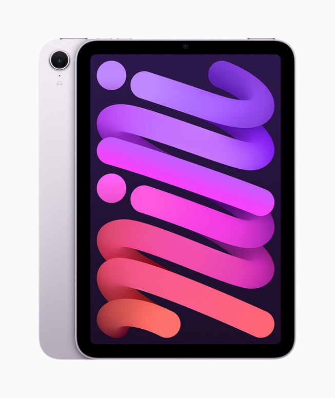 Den nye iPad mini vist i den nye lilla farve.