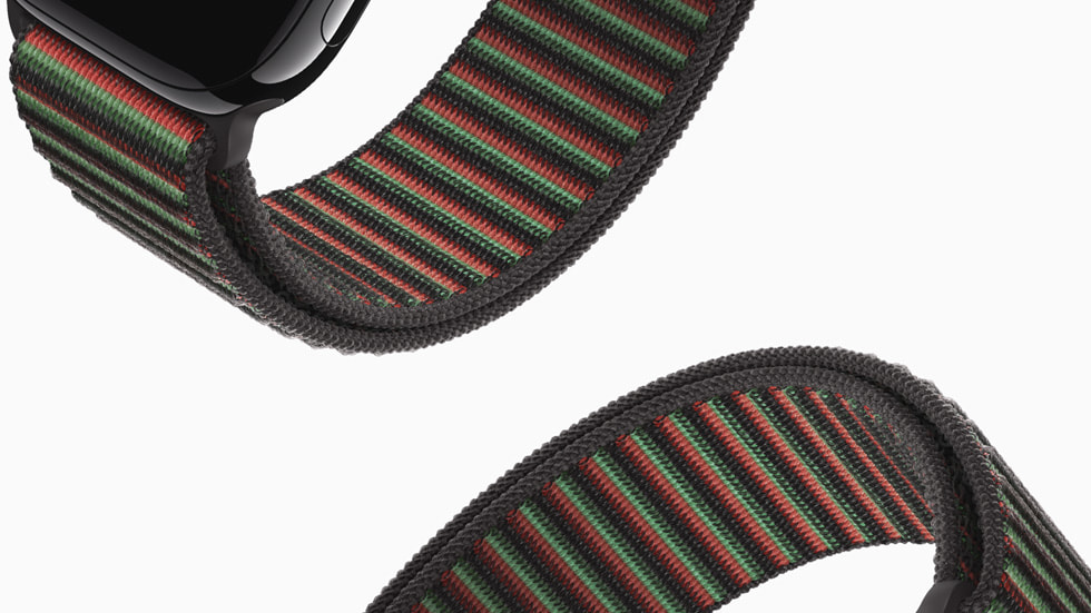 A close-up of the new Black Unity Sport Loop and watch face.