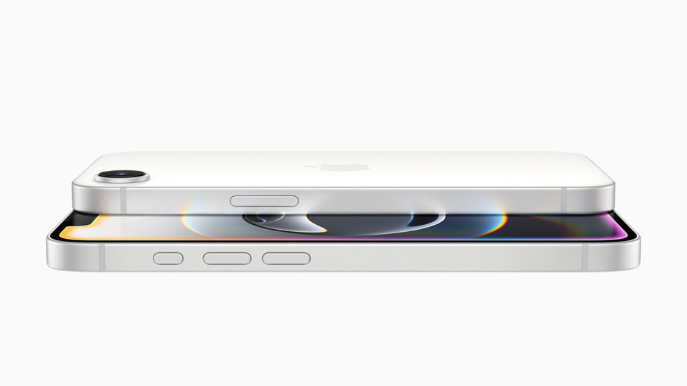 Two white iPhone 16 devices stacked on top of each other.