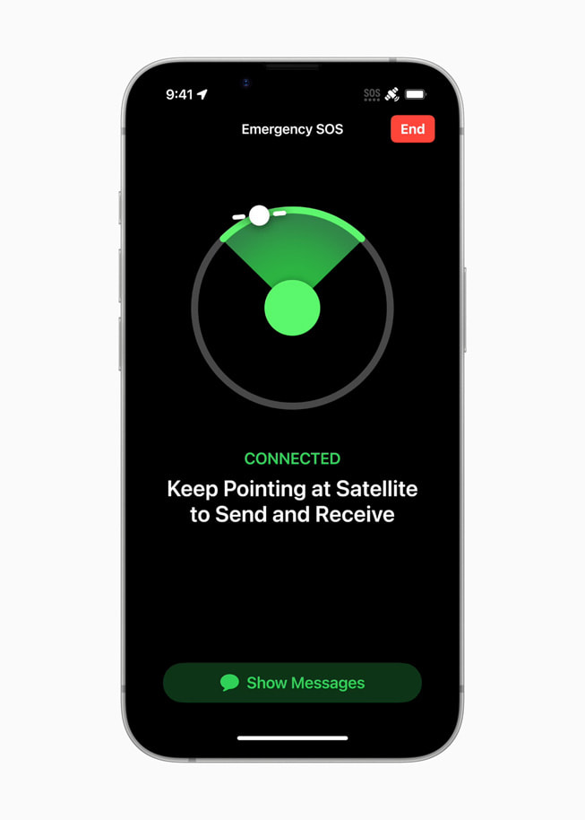 Emergency SOS via satellite displayed on iPhone 16e.