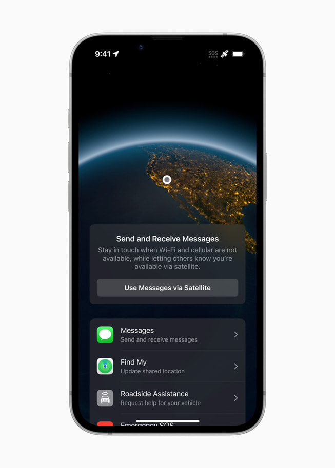 Messages via satellite displayed on iPhone 16e.
