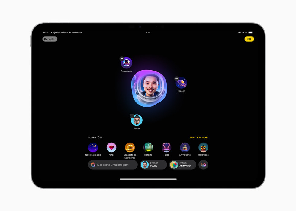Tela do Image Playground no iPad Pro de 11 polegadas.