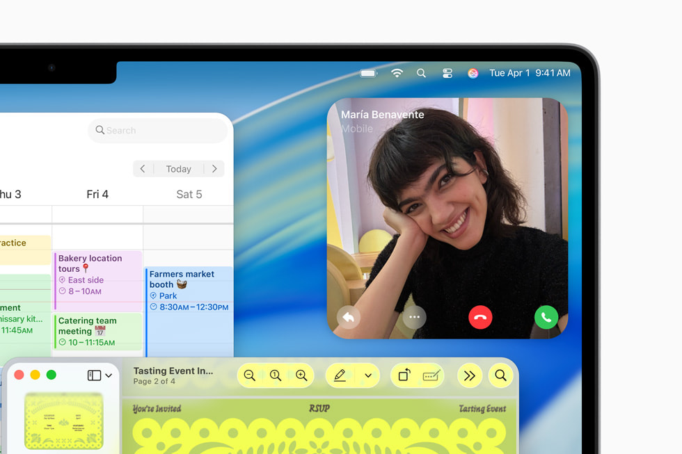 16-inch MacBook Pro shows an incoming call in the Phone app.