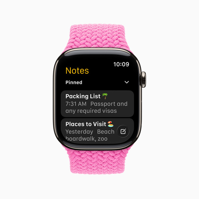 The Notes app is shown on a user’s Apple Watch.