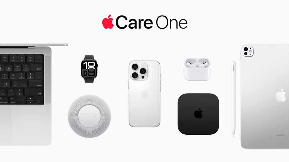 Overhead view of various Apple products.