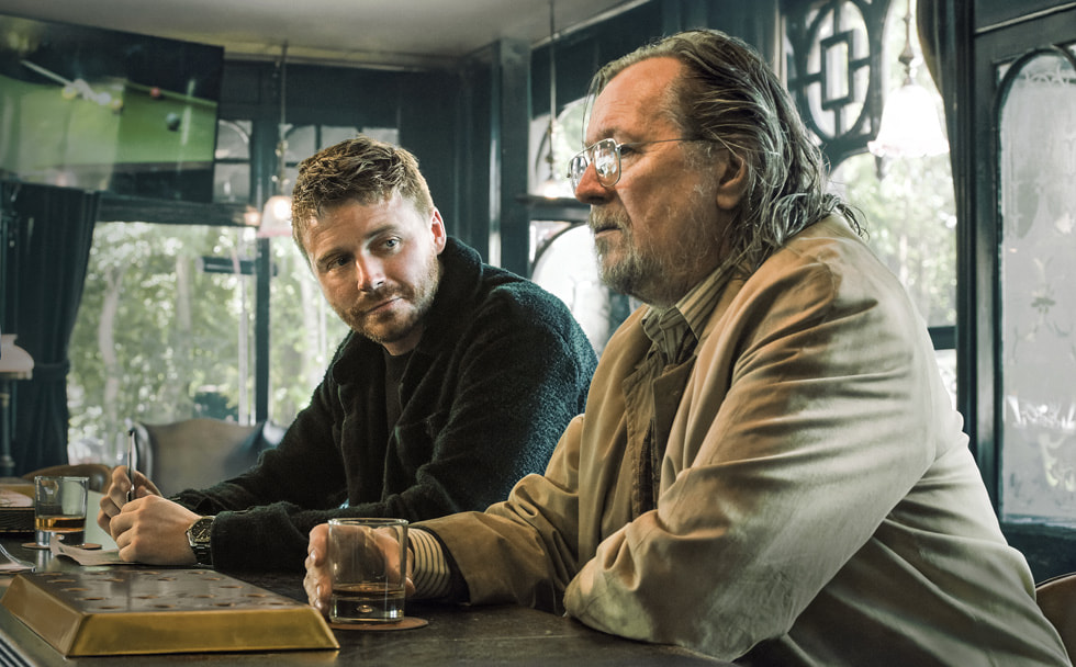 A still from Apple TV+ series “Slow Horses” featuring actors Jack Lowden and Gary Oldman.