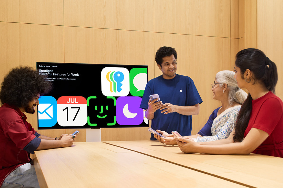 An Apple Creative leads a Today at Apple session inside the Apple Hebbal store.