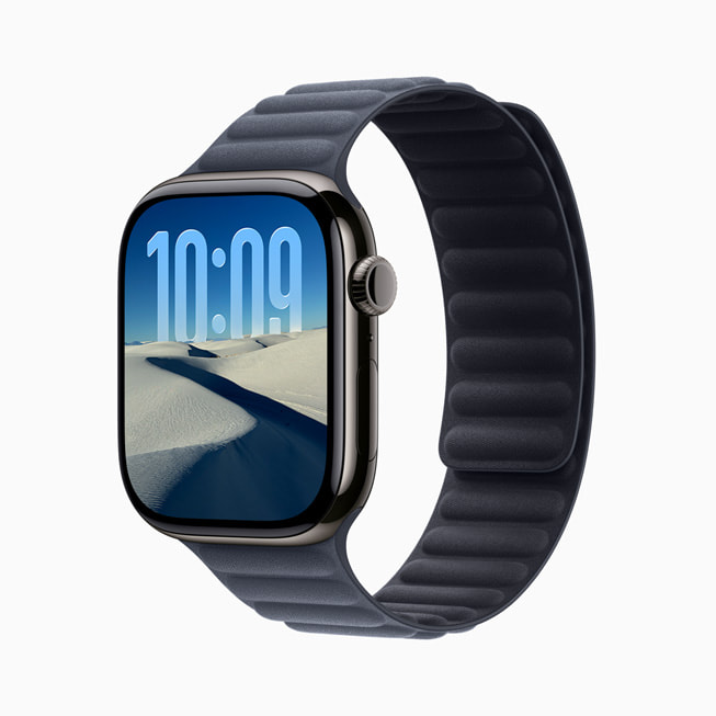 Apple Watch Series 11 is shown in titanium slate.