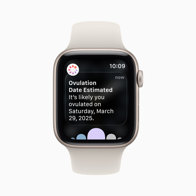 An image of an Apple Watch SE 3 displaying a retrospective ovulation estimate.