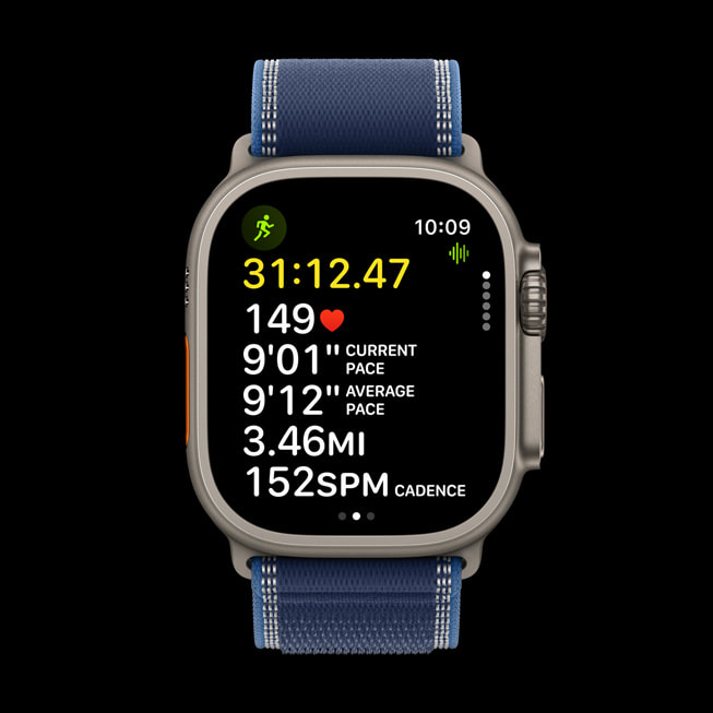 Apple Watch Ultra 3 shows advanced workout metrics.