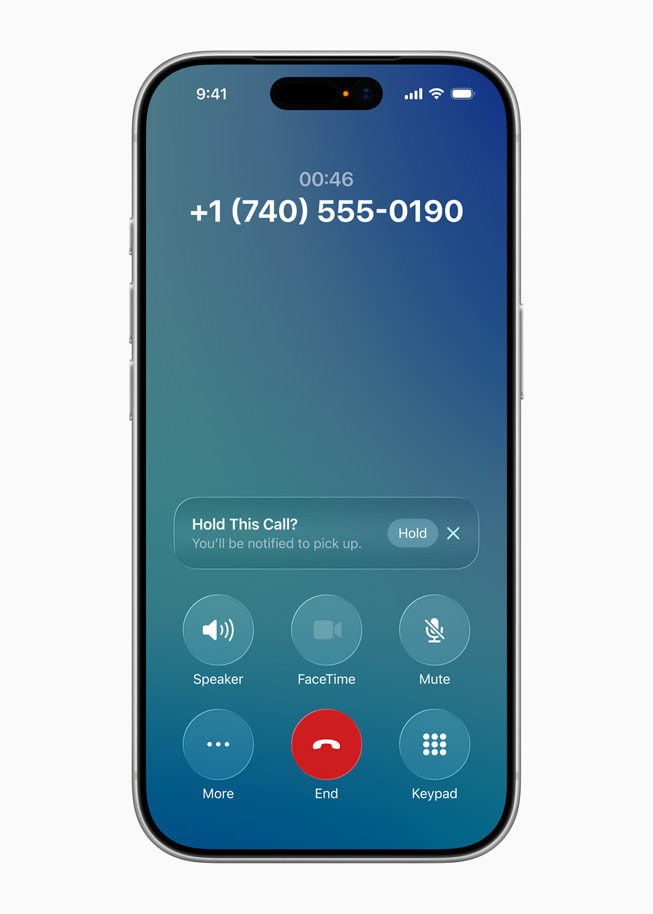 iPhone 17 Pro shows an incoming call with the message “Hold This Call?” on the screen.