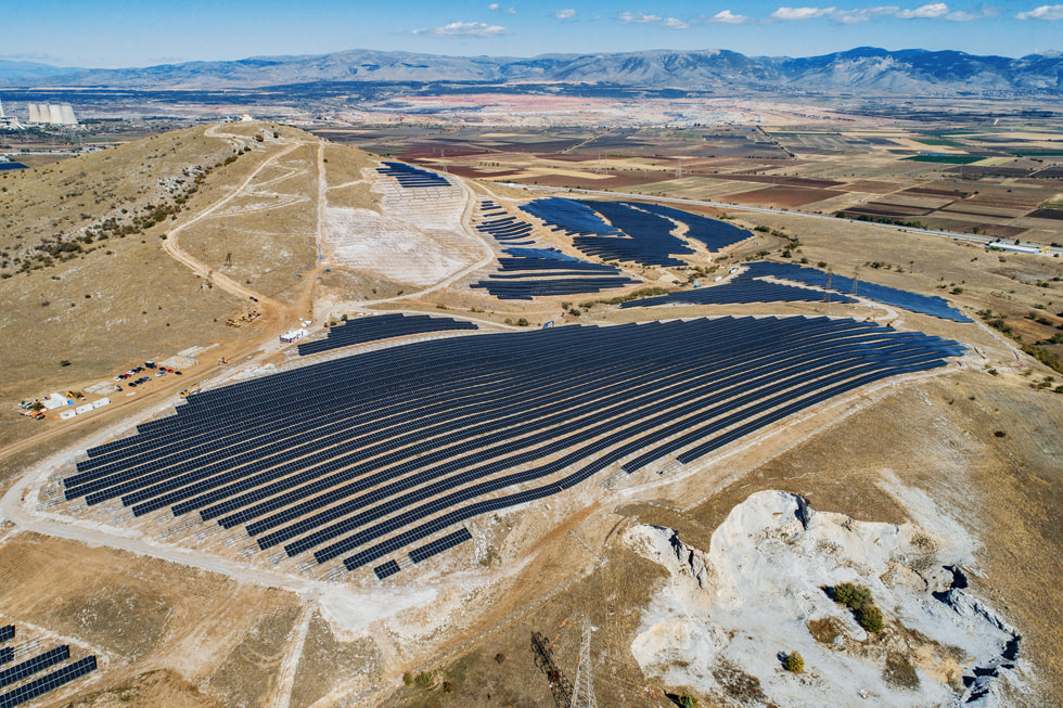 Letecký pohled na Applem založený provoz obnovitelných zdrojů energie v Řecku