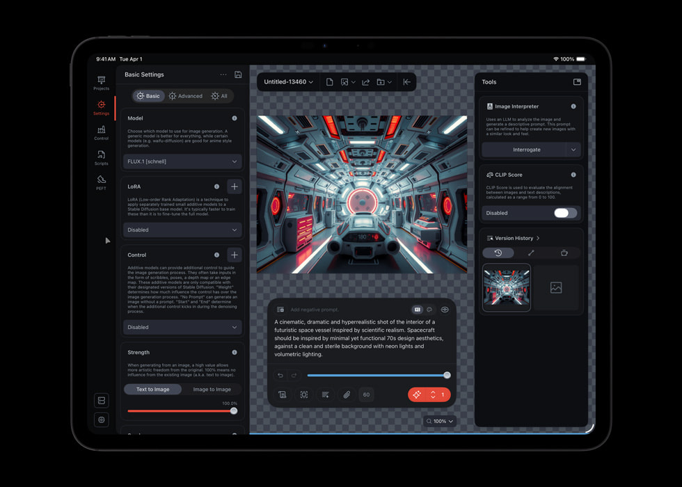 The Draw Things app is shown on iPad Pro with M5.
