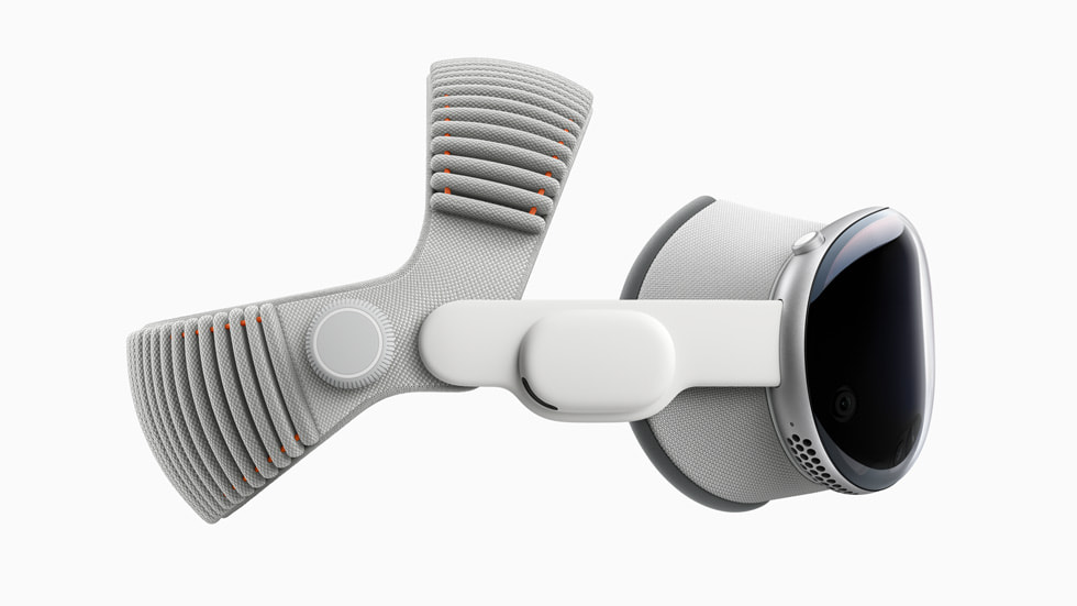 Apple Vision Pro viewed from the side with the Dual Knit Band attached.