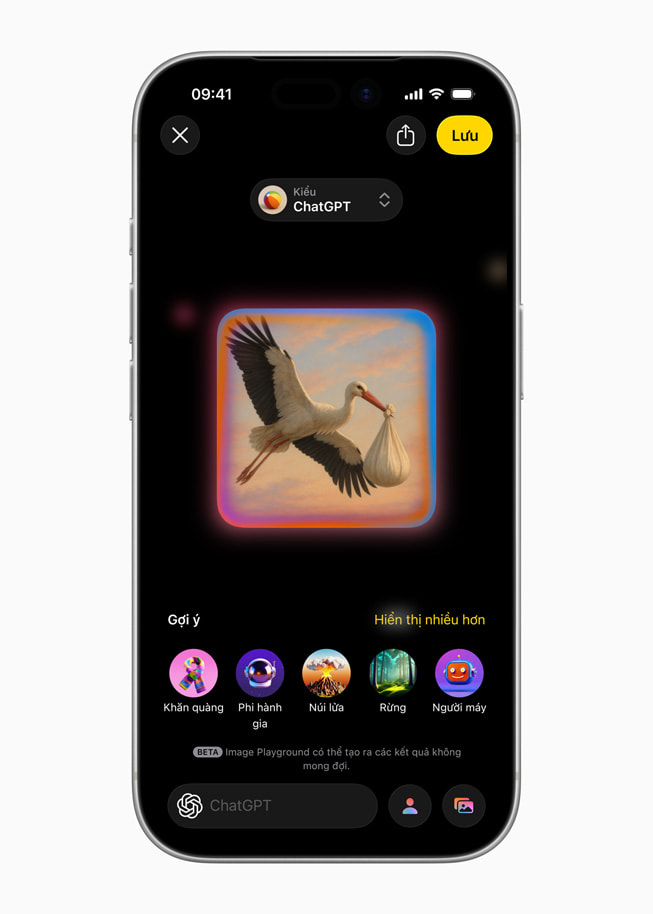iPhone hiển thị màn hình Image Playground có tích hợp ChatGPT. 