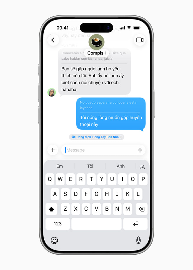 iPhone hiển thị tính năng Dịch Trực Tiếp trong Tin Nhắn. 