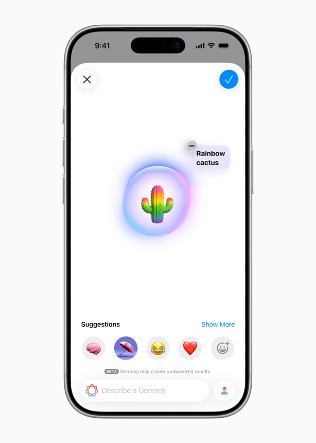 En iPhone viser en Genmoji av en kaktus.