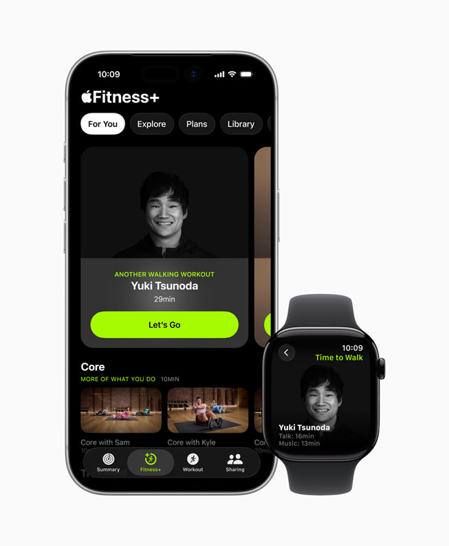 Tid for en tur-episoden med Yuki Tsunoda i Apple Fitness+ vises på en iPhone 17 Pro.