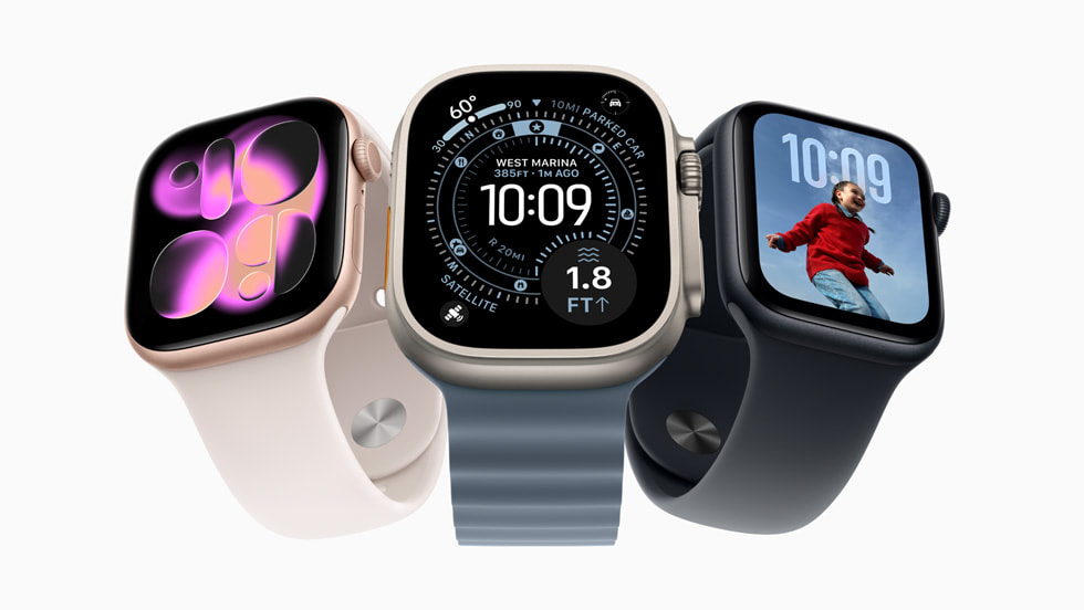 The current Apple Watch lineup: Apple Watch Series 11, Ultra 3, and SE 3.