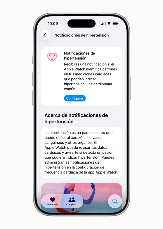 Las notificaciones de hipertensión en la app Salud en un iPhone.