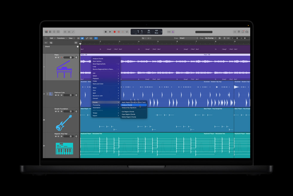 Chord ID in Logic Pro displayed on MacBook Pro.