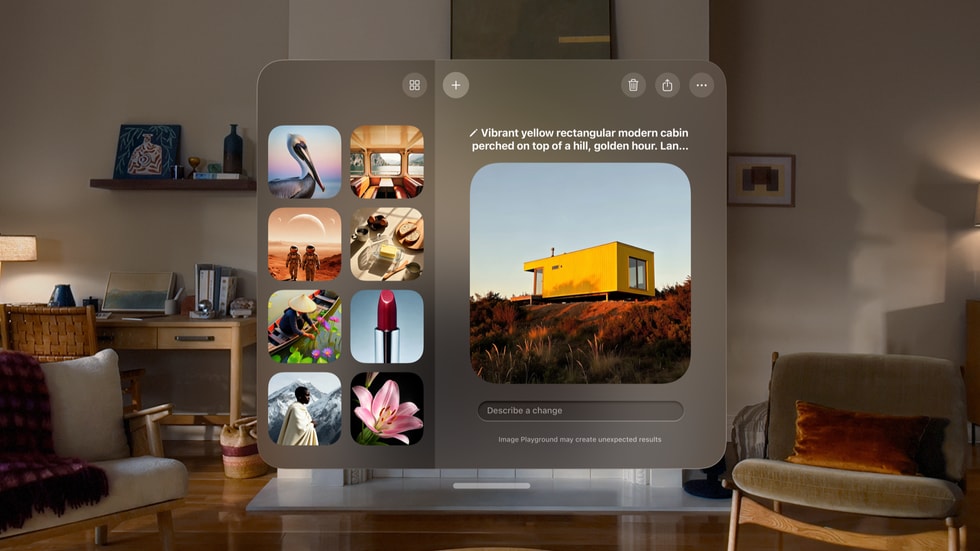 Una persona interactúa con Image Playground en la interfaz del Apple Vision Pro.