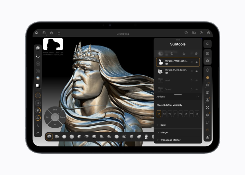 L’écran d’un iPad mini affiche des outils graphiques.