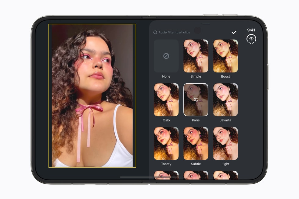 A fully flat open iPhone Duo shows the Instagram Edits app.