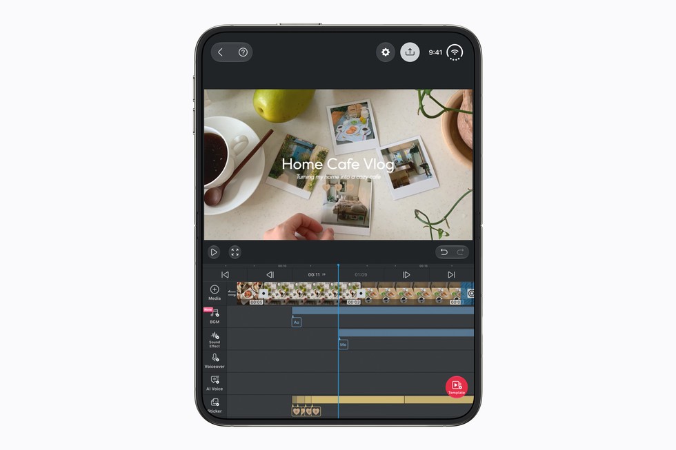 A fully flat open iPhone Duo shows the VLLO app.