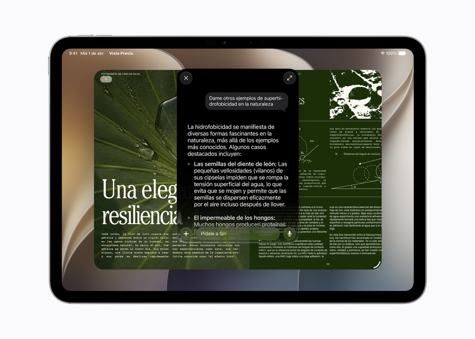 Un usuario usa Siri AI para hacer una pregunta sobre el contenido en pantalla.